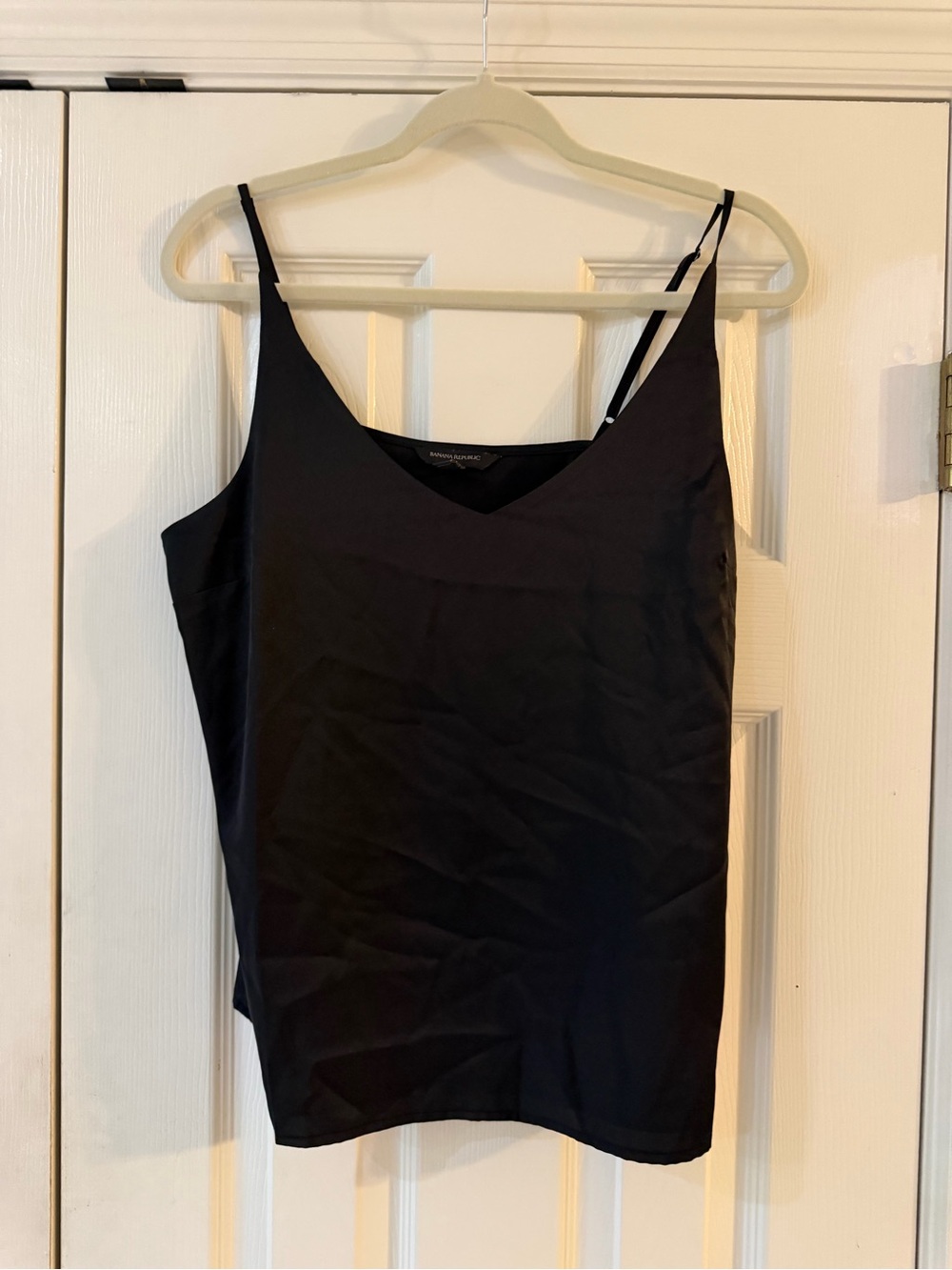 Black V-Neck Spaghetti Strap Satin Tank Top